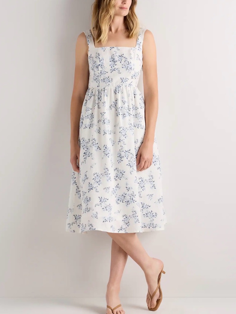 Quince European Linen Fit & Flare Midi Dress Floral S NWT